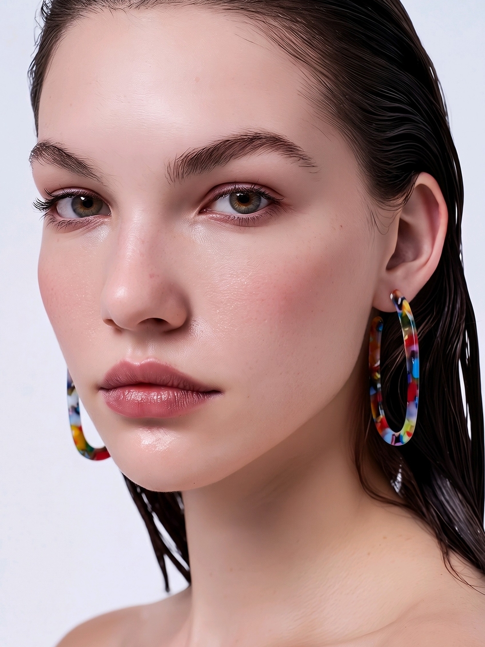 Confetti Resin Multicolor Earrings Set of 2 - Picture 3 of 3